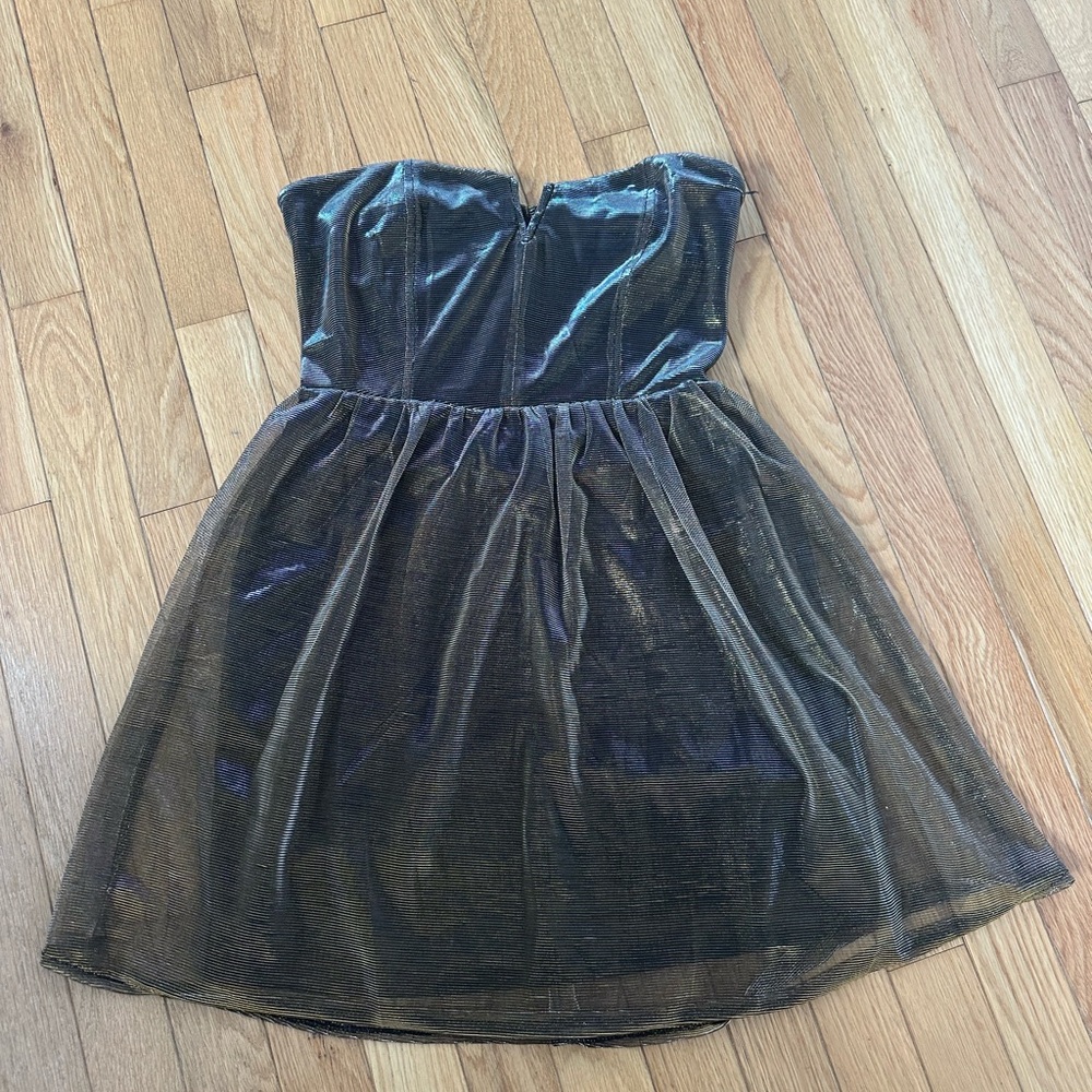 Elegant Juniors Sheer Gold Strapless Dress Size Medium